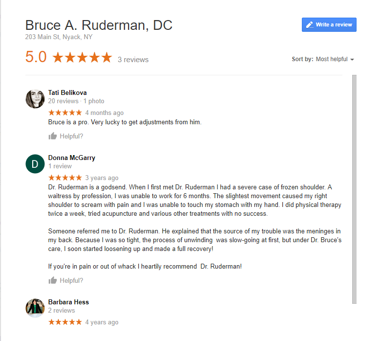 Google reviews for Advanced Structural Chiropractic of Nyack NY